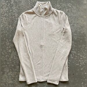 Vince Ribbed Half-Zip Mock Neck Sweater Cream Long Sleeve Size Small